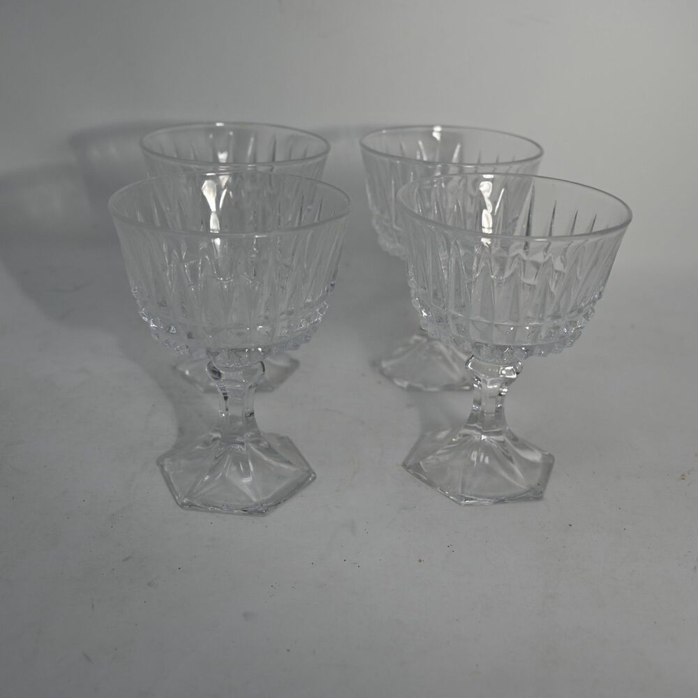 Set 4 Fostoria Heritage Clear Sherbet Champagne Glasses Hex Foot Crystal